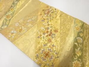 サービス品　リサイクル　斜め縞に花鳥模様織出し袋帯